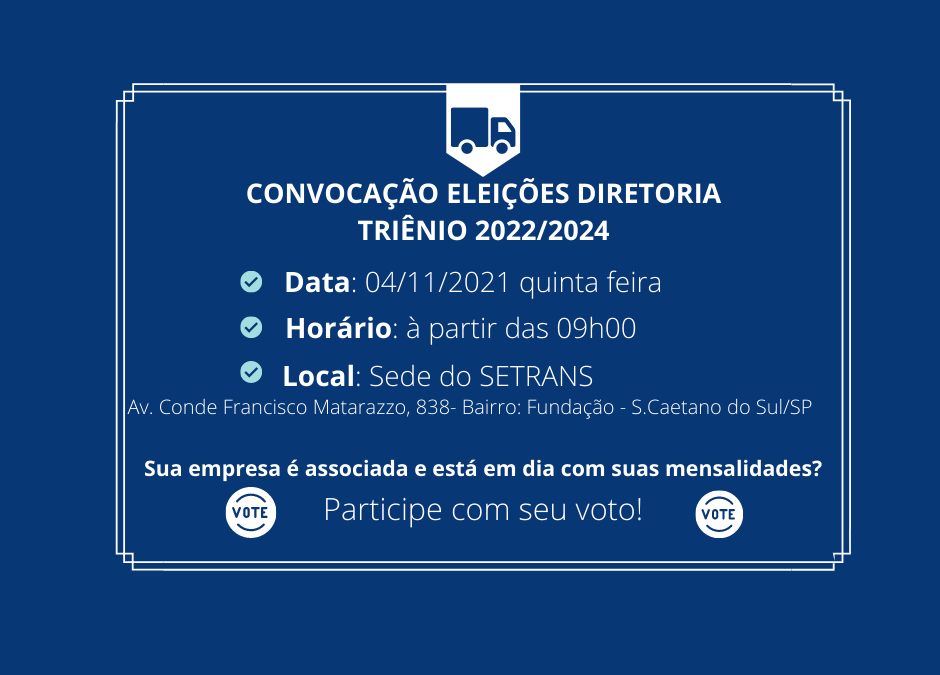 SETRANS realiza eleições para nova diretoria dia 04 de novembro